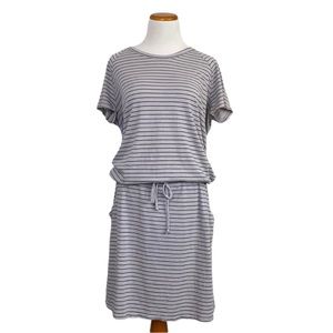 Sundry Striped Gray Dress Jersey Drawstring Waist Pockets Women’s Size M Comfy